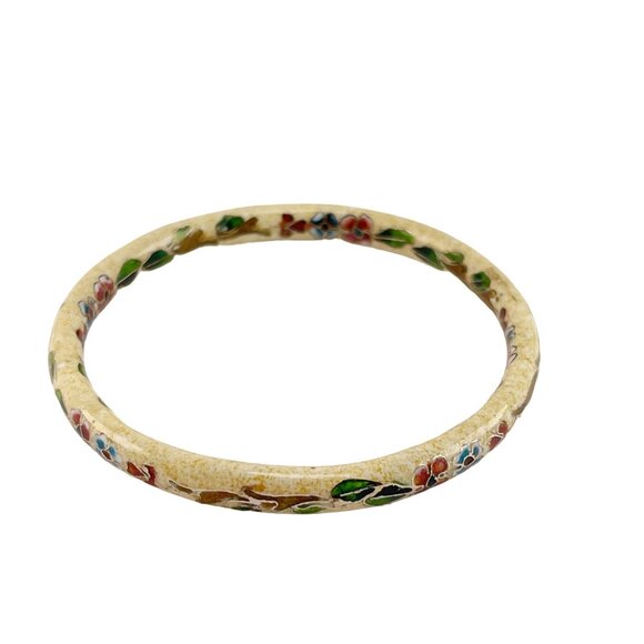 Vintage Chinese Cloisonné Enamel Floral Bangle Bracelet - Picture 4 of 9